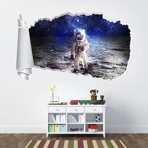 Astronaut In Space Moon 3D Torn Paper Hole Ripped Effect Decal Wall Sticker