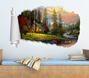 Cabin In The Woods 3D Torn Paper Hole Ripped Effect Decal Wall Sticker