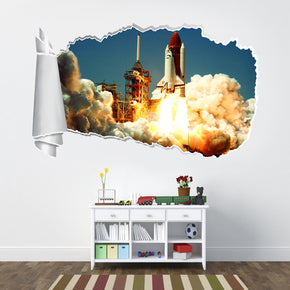 Space Shuttle Lift Off 3D Torn Paper Hole Ripped Effect Decal Wall Sticker