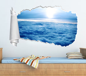 Clouds Sky 3D Torn Paper Hole Ripped Effect Autocollant mural décalcomanique