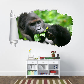 Autocollant de mur déchiré de trou de papier déchiré de singe de gorille 3D