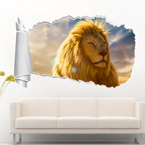 Lion 3D Torn Paper Hole Ripped Effect Decal Wall Sticker