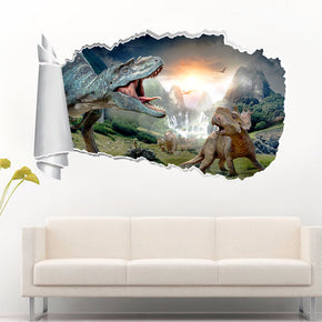 Dinosaurs Fantasy 3D Torn Paper Hole Ripped Effect Autocollant mural décalcomanies