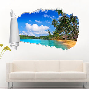 Exotic Tropical Beach 3D trou de papier déchiré autocollant mural effet déchiré