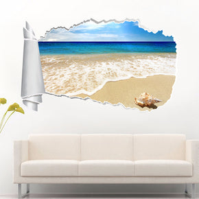 Exotic Beach Waves 3D Torn Paper Hole Ripped Effect Decal Wall Sticker