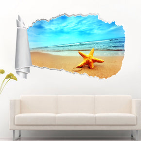 Exotic Beach Starfish 3D Torn Paper Hole Ripped Effect Autocollant mural décalcomanies
