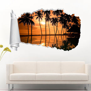 Hawaii Beach Sunset 3D trou de papier déchiré autocollant mural effet déchiré