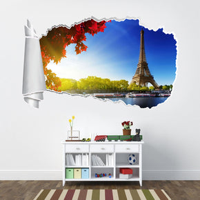 Eiffel Tower Paris 3D Torn Paper Hole Ripped Effect Decal Wall Sticker