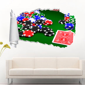 Poker Blackjack Texas Hold’Em 3D Torn Paper Hole Ripped Effect Autocollant mural décalcomanies
