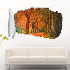 Autumn Leaves Trees 3D Torn Paper Hole Ripped Effect Decal Wall Sticker