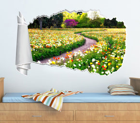 Fleur de jardin vue 3D trou de papier déchiré autocollant mural effet déchiré