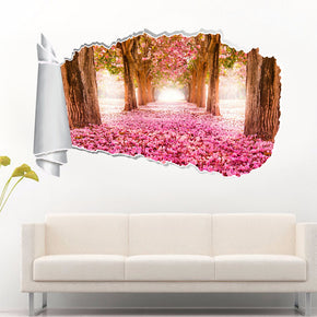 Pink Forest Trees 3D Torn Paper Hole Ripped Effect Decal Wall Sticker