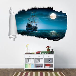 Pirate Ship 3D Torn Paper Hole Ripped Effect Decal Wall Sticker