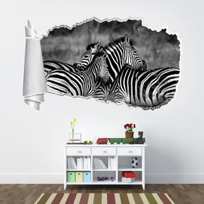 Zebras 3D Torn Paper Hole Ripped Effect Decal Wall Sticker