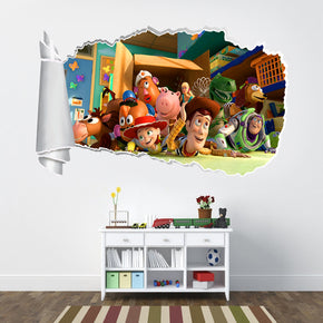 Toy Story Buzz Woody 3D Torn Paper Hole Ripped Effect Autocollant Mural WT410