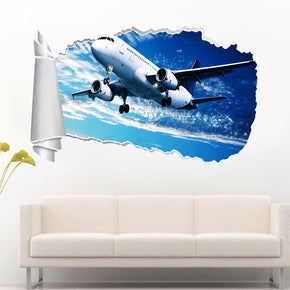Aircraft Airplane 3D Torn Paper Hole Ripped Effect Decal Wall Sticker