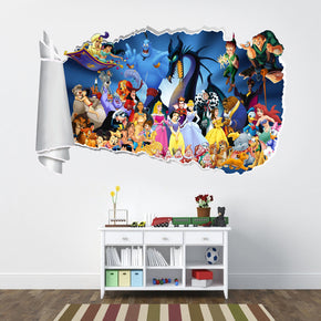 Disney Cartoon Characters 3D Torn Paper Hole Ripped Effect Décalcomanies Autocollant mural WT45