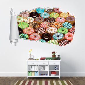 Donuts 3D Torn Paper Hole Ripped Effect Decal Wall Sticker