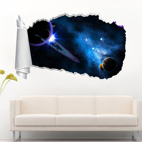 Space Interstellar Stars 3D Torn Paper Hole Ripped Effect Autocollant mural décalcomanique