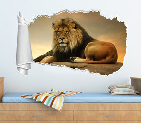 Lion Safari Animals 3D trou de papier déchiré autocollant mural effet déchiré