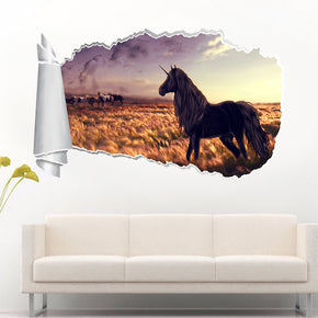 Unicorn Fantasy 3D Torn Paper Hole Ripped Effect Decal Wall Sticker