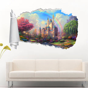 Princess Castle Fantasy 3D Torn Paper Hole Ripped Effect Autocollant mural décalcomanique