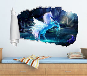 Unicorn Fantasy 3D Torn Paper Hole Ripped Effect Autocollant mural décalcomanique