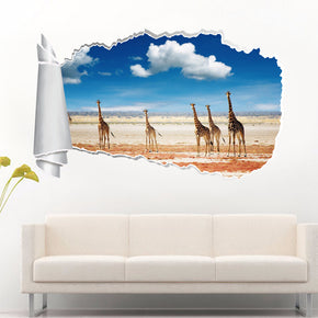 Giraffes 3D Torn Paper Hole Ripped Effect Decal Wall Sticker