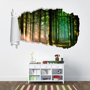 Majestic Forest Trees 3D Torn Paper Hole Ripped Effect Decal Wall Sticker