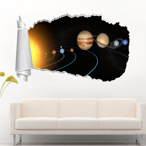 Planètes du système solaire espace 3D trou de papier déchiré autocollant mural effet déchiré