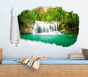 Waterfall Forest Lake 3D Torn Paper Hole Ripped Effect Autocollant mural décalcomanique