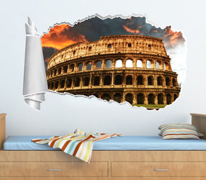 Rome Colisée 3D trou de papier déchiré autocollant mural effet déchiré