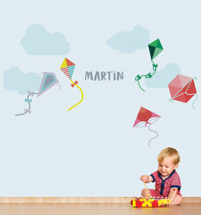 Kids Kites Nursery Personalized Custom Name Wall Sticker Decal WC199